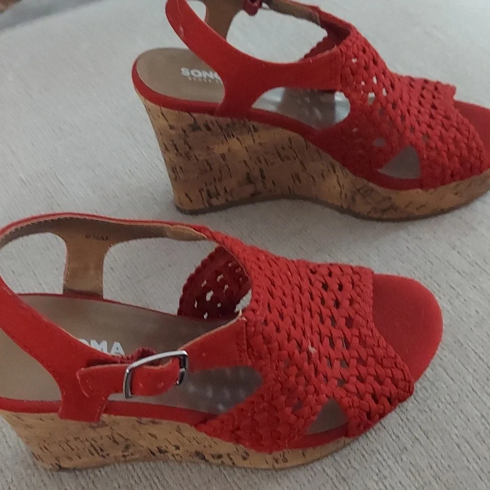 Macrame Style Platform Wedge Heels -Red Size 6.5 - Picture 3 of 6